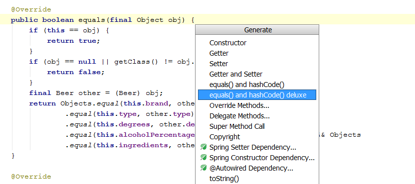 IntelliJ IDEA Generate menu